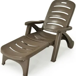 Outdoor Chaise Lounge Chair, Adjustable 5-Posistion Recliner Chair with Built-in Wheels
