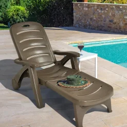 Outdoor Chaise Lounge Chair, Adjustable 5-Posistion Recliner Chair with Built-in Wheels