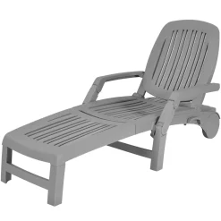 Outdoor Chaise Lounge Chair, 5-Position Adjustable Recliner with Storage Box and Flexible Wheels