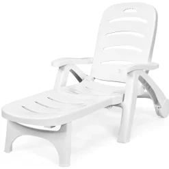 Outdoor Chaise Lounge Chair, Adjustable 5-Posistion Recliner Chair with Built-in Wheels