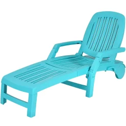 Outdoor Chaise Lounge Chair, 5-Position Adjustable Recliner with Storage Box and Flexible Wheels