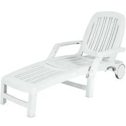 Outdoor Chaise Lounge Chair, 5-Position Adjustable Recliner with Storage Box and Flexible Wheels