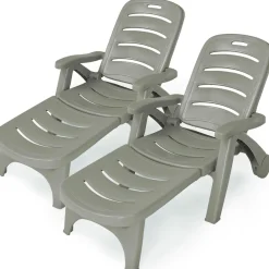 Outdoor Chaise Lounge Chair, Adjustable 5-Posistion Recliner Chair with Built-in Wheels