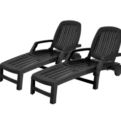 Outdoor Chaise Lounge Chair, 5-Position Adjustable Recliner with Storage Box and Flexible Wheels