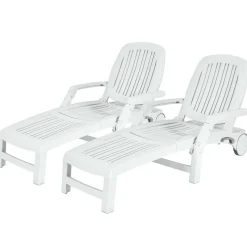 Outdoor Chaise Lounge Chair, 5-Position Adjustable Recliner with Storage Box and Flexible Wheels