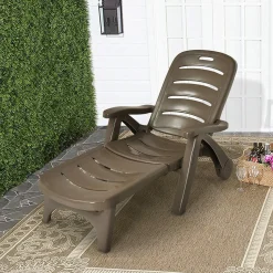 Outdoor Chaise Lounge Chair, Adjustable 5-Posistion Recliner Chair with Built-in Wheels