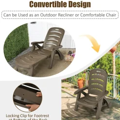 Outdoor Chaise Lounge Chair, Adjustable 5-Posistion Recliner Chair with Built-in Wheels