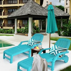Outdoor Chaise Lounge Chair, 5-Position Adjustable Recliner with Storage Box and Flexible Wheels