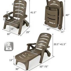 Outdoor Chaise Lounge Chair, Adjustable 5-Posistion Recliner Chair with Built-in Wheels