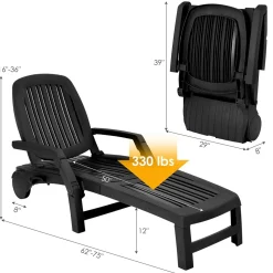 Outdoor Chaise Lounge Chair, 5-Position Adjustable Recliner with Storage Box and Flexible Wheels