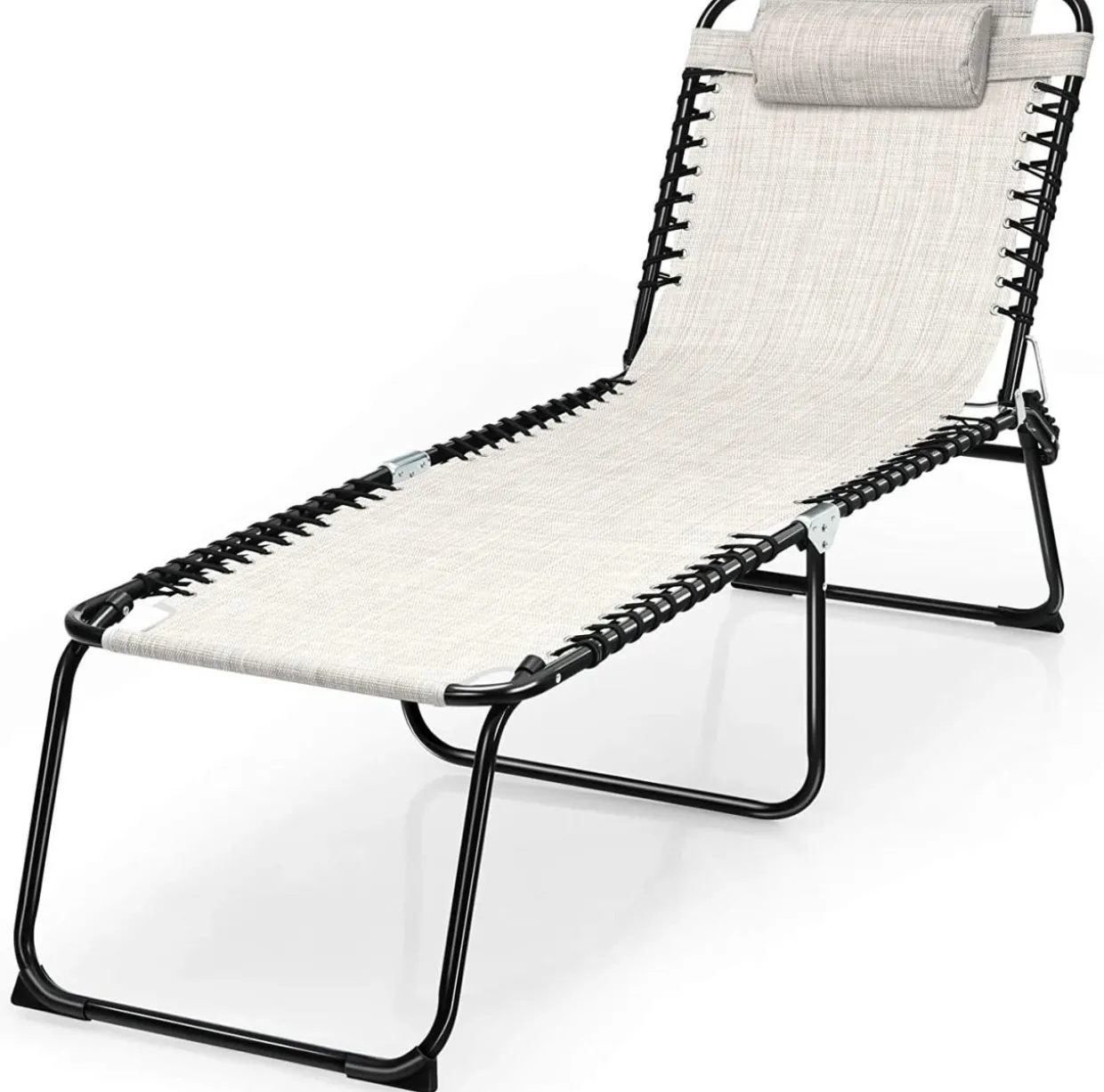 Outdoor Folding Chaise Lounge Chair, 4-Position Adjustable Reclining Chair with Pillow