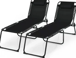 Outdoor Folding Chaise Lounge Chair, 4-Position Adjustable Reclining Chair with Pillow
