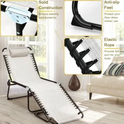 Outdoor Folding Chaise Lounge Chair, 4-Position Adjustable Reclining Chair with Pillow