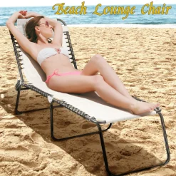 Outdoor Folding Chaise Lounge Chair, 4-Position Adjustable Reclining Chair with Pillow