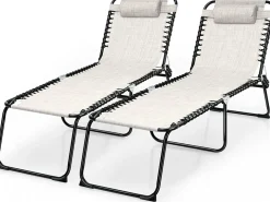 Outdoor Folding Chaise Lounge Chair, 4-Position Adjustable Reclining Chair with Pillow