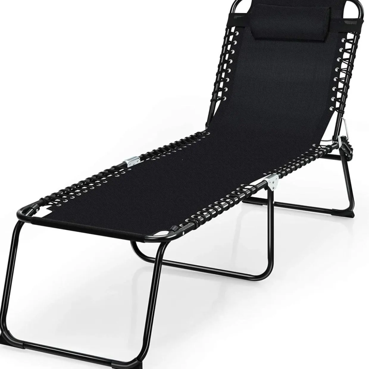 Outdoor Folding Chaise Lounge Chair, 4-Position Adjustable Reclining Chair with Pillow