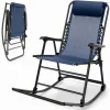 Outdoor Folding Rocking Chair, No Assembly Required, Foldable Rocker Recliner with Headrest