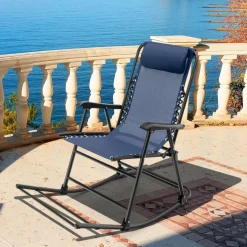 Outdoor Folding Rocking Chair, No Assembly Required, Foldable Rocker Recliner with Headrest