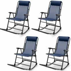 Outdoor Folding Rocking Chair, No Assembly Required, Foldable Rocker Recliner with Headrest