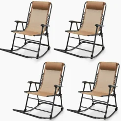 Outdoor Folding Rocking Chair, No Assembly Required, Foldable Rocker Recliner with Headrest