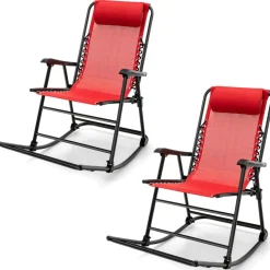 Outdoor Folding Rocking Chair, No Assembly Required, Foldable Rocker Recliner with Headrest