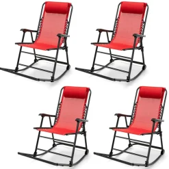 Outdoor Folding Rocking Chair, No Assembly Required, Foldable Rocker Recliner with Headrest