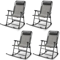 Outdoor Folding Rocking Chair, No Assembly Required, Foldable Rocker Recliner with Headrest