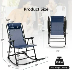 Outdoor Folding Rocking Chair, No Assembly Required, Foldable Rocker Recliner with Headrest