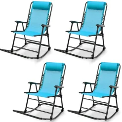 Outdoor Folding Rocking Chair, No Assembly Required, Foldable Rocker Recliner with Headrest