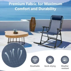Outdoor Folding Rocking Chair, No Assembly Required, Foldable Rocker Recliner with Headrest