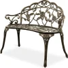 Outdoor Garden Bench Park Bench, All-Weather Patio Bench Chair with Cast Aluminum Seat & Backrest