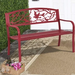 Outdoor Garden Bench Park Bench, Patio Red Bird Bench Loveseat W/Backrest & Armrests