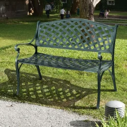 Outdoor Garden Bench Park Bench, All-Weather Cast Aluminum Patio Bench Chair Porch Loveseat
