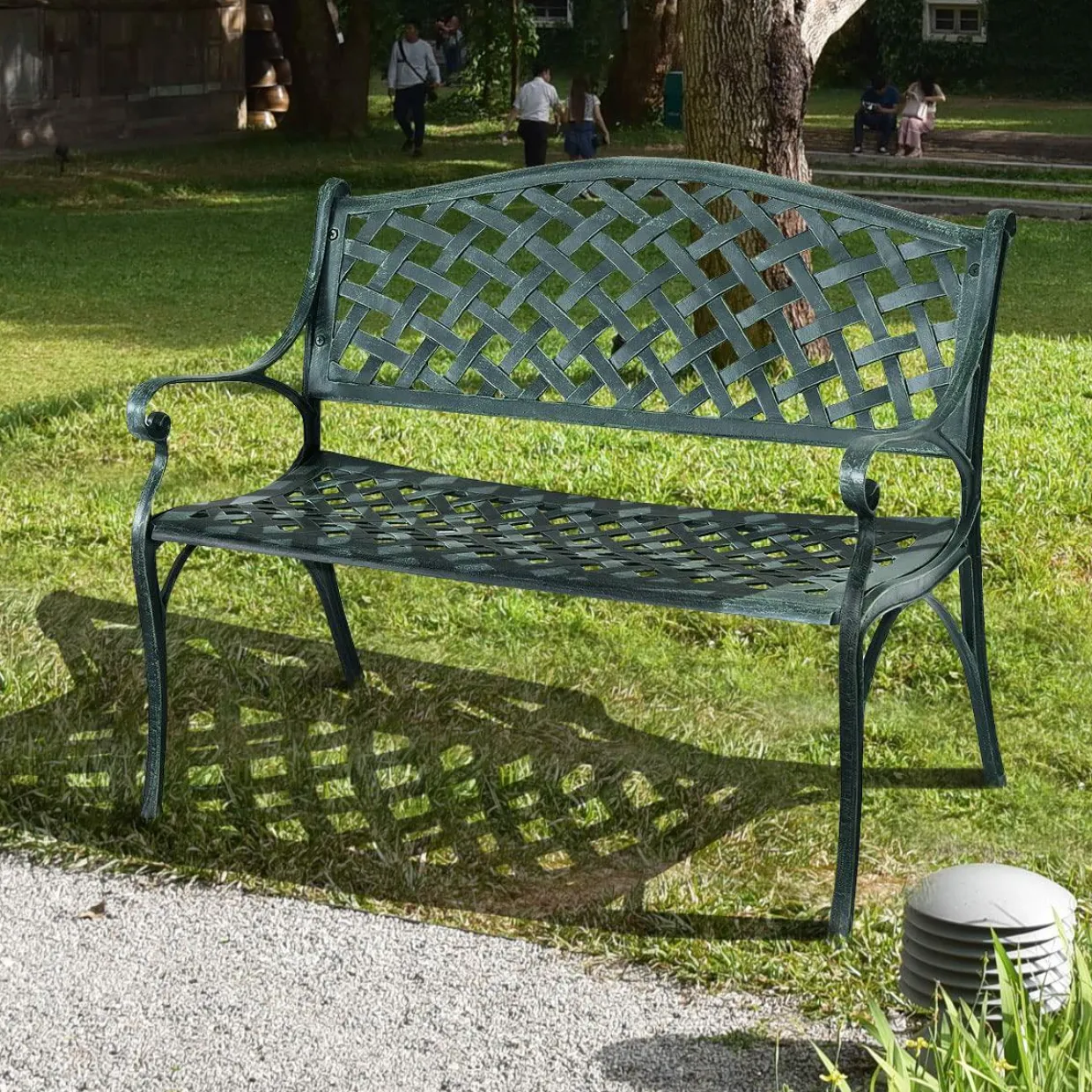 Outdoor Garden Bench Park Bench, All-Weather Cast Aluminum Patio Bench Chair Porch Loveseat