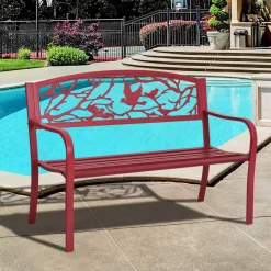 Outdoor Garden Bench Park Bench, Patio Red Bird Bench Loveseat W/Backrest & Armrests