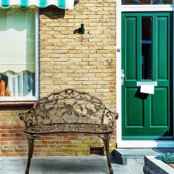 Outdoor Garden Bench Park Bench, All-Weather Patio Bench Chair with Cast Aluminum Seat & Backrest