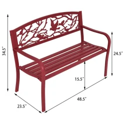 Outdoor Garden Bench Park Bench, Patio Red Bird Bench Loveseat W/Backrest & Armrests
