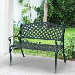 Outdoor Garden Bench Park Bench, All-Weather Cast Aluminum Patio Bench Chair Porch Loveseat