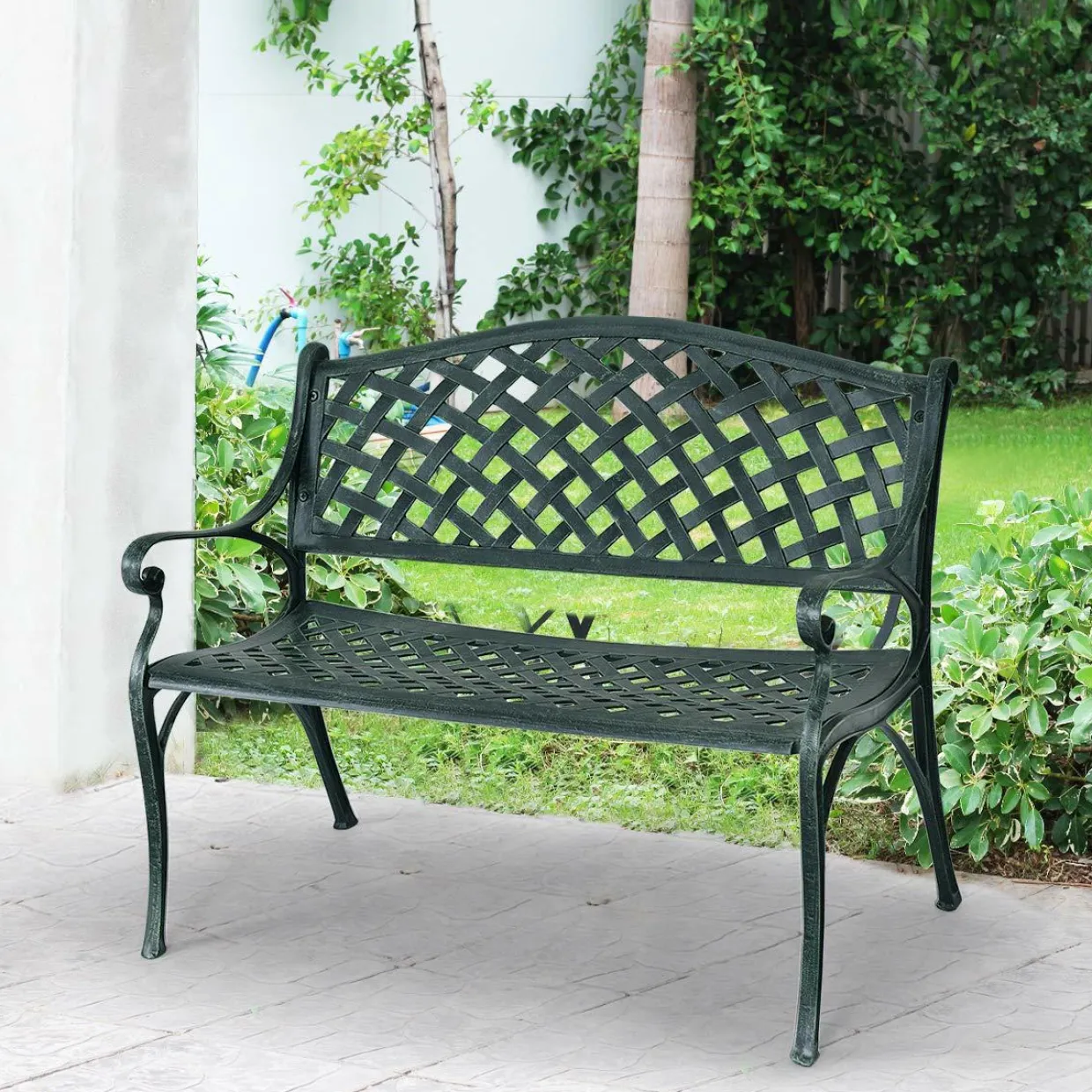 Outdoor Garden Bench Park Bench, All-Weather Cast Aluminum Patio Bench Chair Porch Loveseat