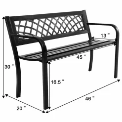 Outdoor Garden Bench Park Bench with Steel Frame & PVC Backrest, Park Bench with Large Seat for 2-3 People