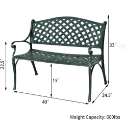 Outdoor Garden Bench Park Bench, All-Weather Cast Aluminum Patio Bench Chair Porch Loveseat
