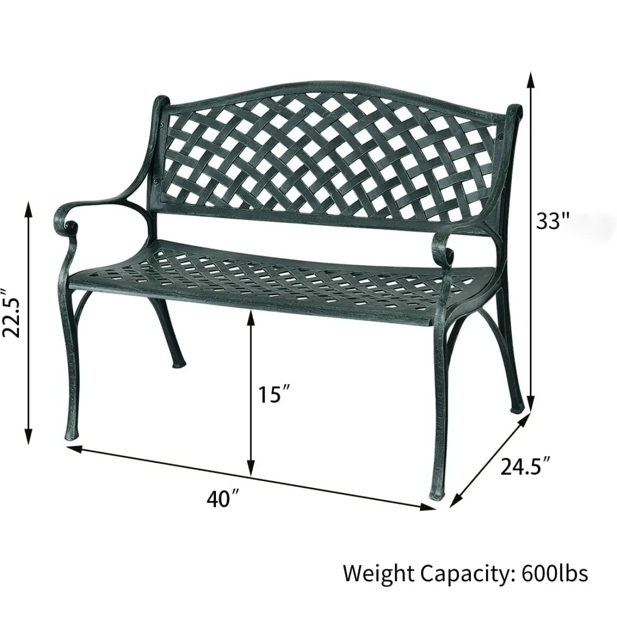 Outdoor Garden Bench Park Bench, All-Weather Cast Aluminum Patio Bench Chair Porch Loveseat