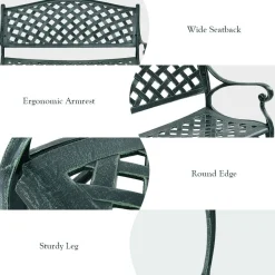 Outdoor Garden Bench Park Bench, All-Weather Cast Aluminum Patio Bench Chair Porch Loveseat