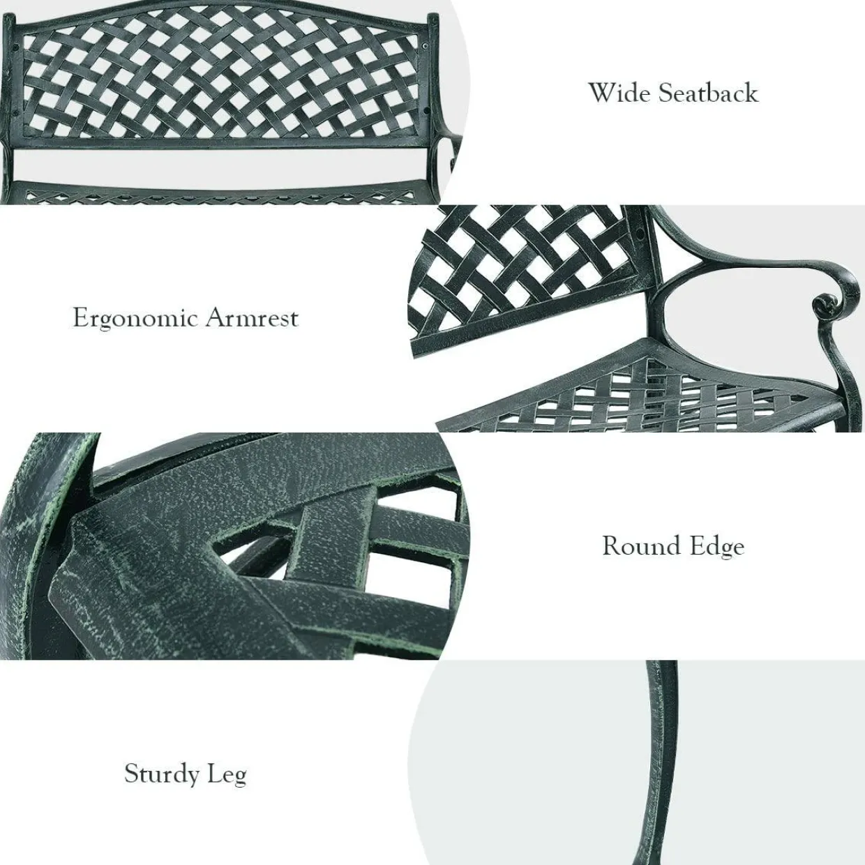 Outdoor Garden Bench Park Bench, All-Weather Cast Aluminum Patio Bench Chair Porch Loveseat