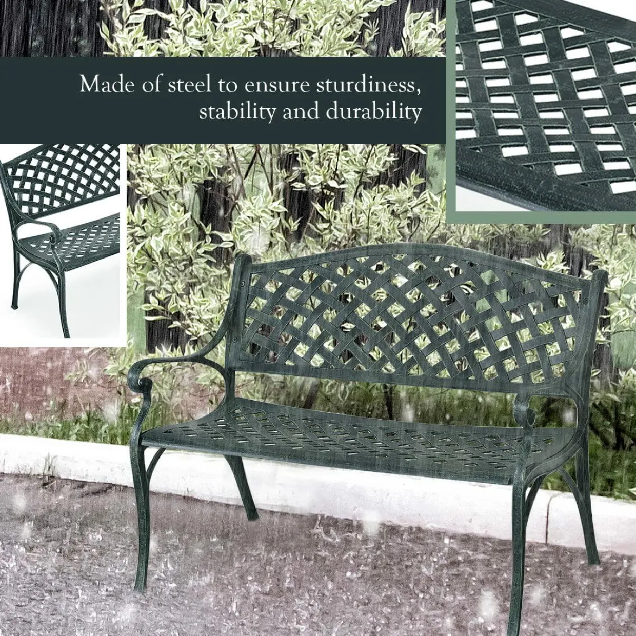 Outdoor Garden Bench Park Bench, All-Weather Cast Aluminum Patio Bench Chair Porch Loveseat