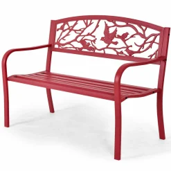 Outdoor Garden Bench Park Bench, Patio Red Bird Bench Loveseat W/Backrest & Armrests