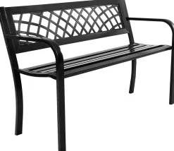 Outdoor Garden Bench Park Bench with Steel Frame & PVC Backrest, Park Bench with Large Seat for 2-3 People