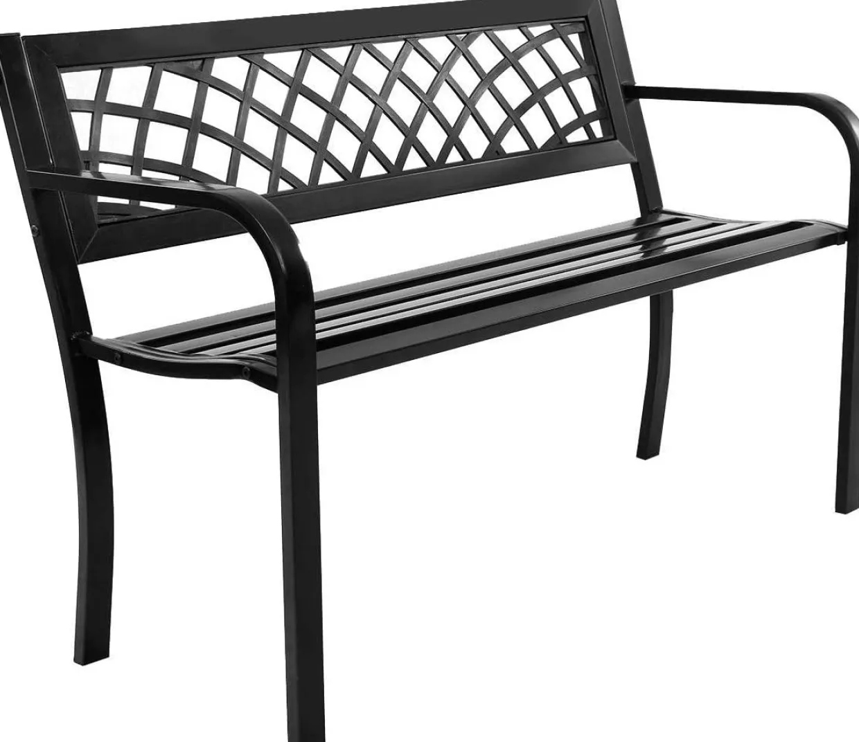 Outdoor Garden Bench Park Bench with Steel Frame & PVC Backrest, Park Bench with Large Seat for 2-3 People