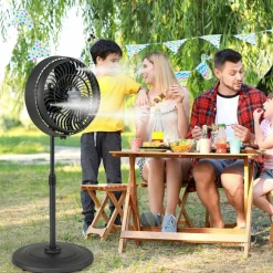 Outdoor Misting Fan, 16-Inch Oscillating Pedestal Fan with Adjustable Height