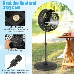 Outdoor Misting Fan, 16-Inch Oscillating Pedestal Fan with Adjustable Height